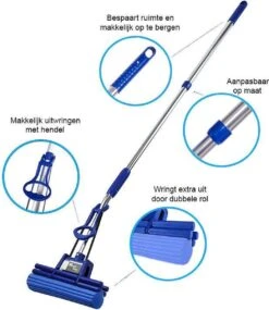 Magic Mop Vloerwisser - Dweilsysteem Zonder Wringen - Inclusief Telescoopsteel 150 Cm - Blauw -Bol. 1041x1200