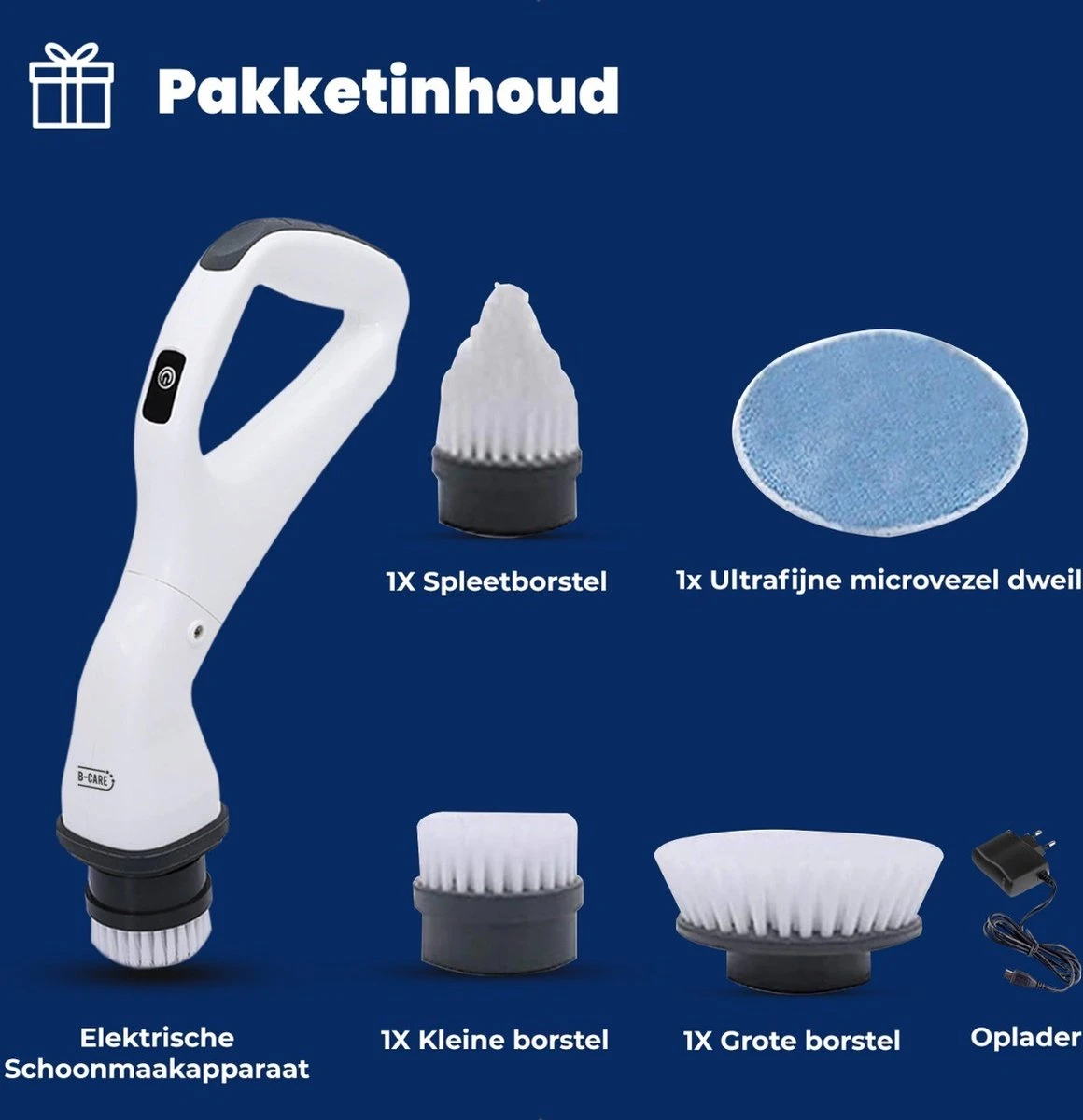 B-care Elektrische Schoonmaakborstel - 4 Opzetstukken - Wasborstel - Poetsmachine - Schrobborstel - Handborstel - Werkborstel - Schrobber - Boorborstel - Schoonmaakmiddelen - Reinigingsborstel 7 B-care Elektrische Schoonmaakborstel - 4 Opzetstukken - Wasborstel - Poetsmachine - Schrobborstel - Handborstel - Werkborstel - Schrobber - Boorborstel - Schoonmaakmiddelen - Reinigingsborstel - Afbeelding 5