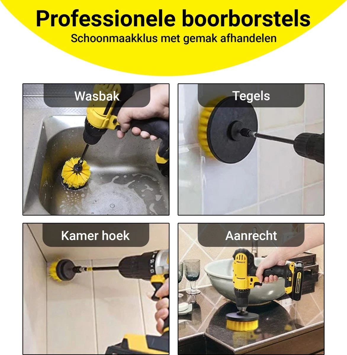 Merkloos 4-delige Borstelset Voor Boormachine - Inclusief Verlengstuk - Opzetborstels - Schrobborstel - Schuurborstel - Schoonmaakborstel - Tapijtreiniger - Brush - Geel - Gratis Verzending 4 Merkloos 4-delige Borstelset Voor Boormachine - Inclusief Verlengstuk - Opzetborstels - Schrobborstel - Schuurborstel - Schoonmaakborstel - Tapijtreiniger - Brush - Geel - Gratis Verzending - Afbeelding 2