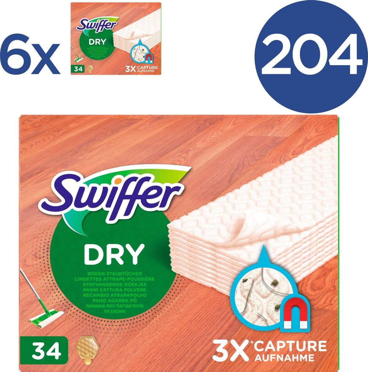 Swiffer Vloerreiniger Droge Doekjes Voor Parket - Voordeelverpakking 6 X 34 Navullingen 10 Swiffer Vloerreiniger Droge Doekjes Voor Parket - Voordeelverpakking 6 X 34 Navullingen - Afbeelding 8