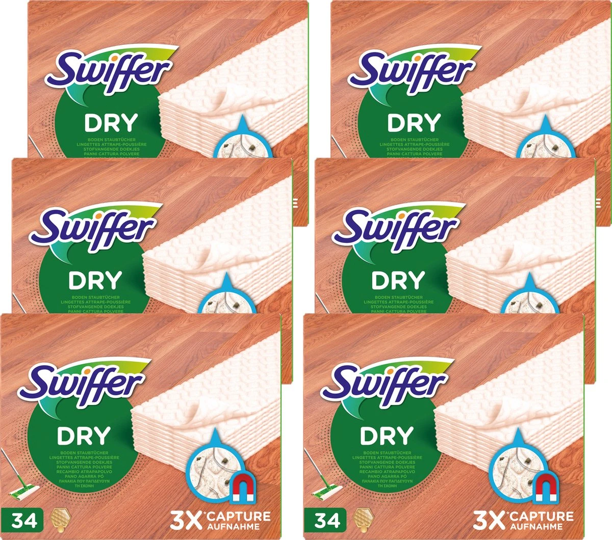 Swiffer Vloerreiniger Droge Doekjes Voor Parket - Voordeelverpakking 6 X 34 Navullingen 3 Swiffer Vloerreiniger Droge Doekjes Voor Parket - Voordeelverpakking 6 X 34 Navullingen