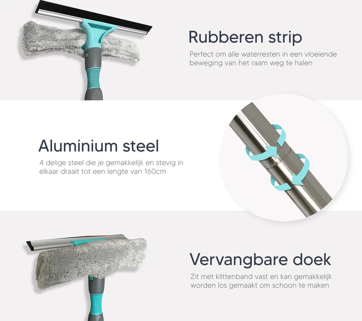 Whipex Sweeper Raamwisser Met Telescoopsteel - 160cm Ruitenreiniger Ramenwasser 4 Whipex Sweeper Raamwisser Met Telescoopsteel - 160cm Ruitenreiniger Ramenwasser - Afbeelding 2