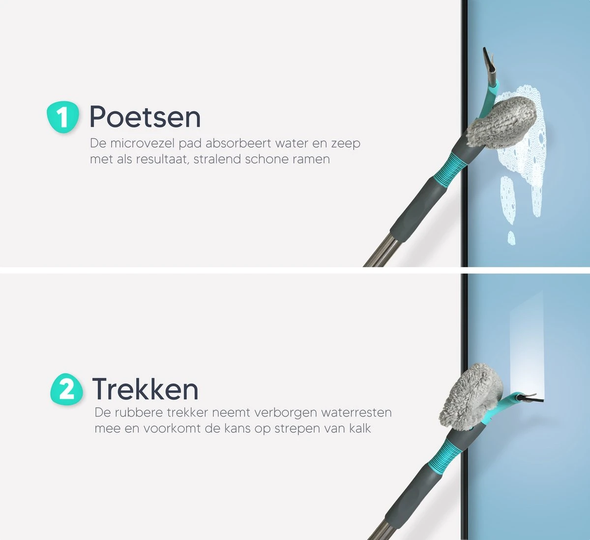 Whipex Sweeper Raamwisser Met Telescoopsteel - 160cm Ruitenreiniger Ramenwasser 6 Whipex Sweeper Raamwisser Met Telescoopsteel - 160cm Ruitenreiniger Ramenwasser - Afbeelding 4