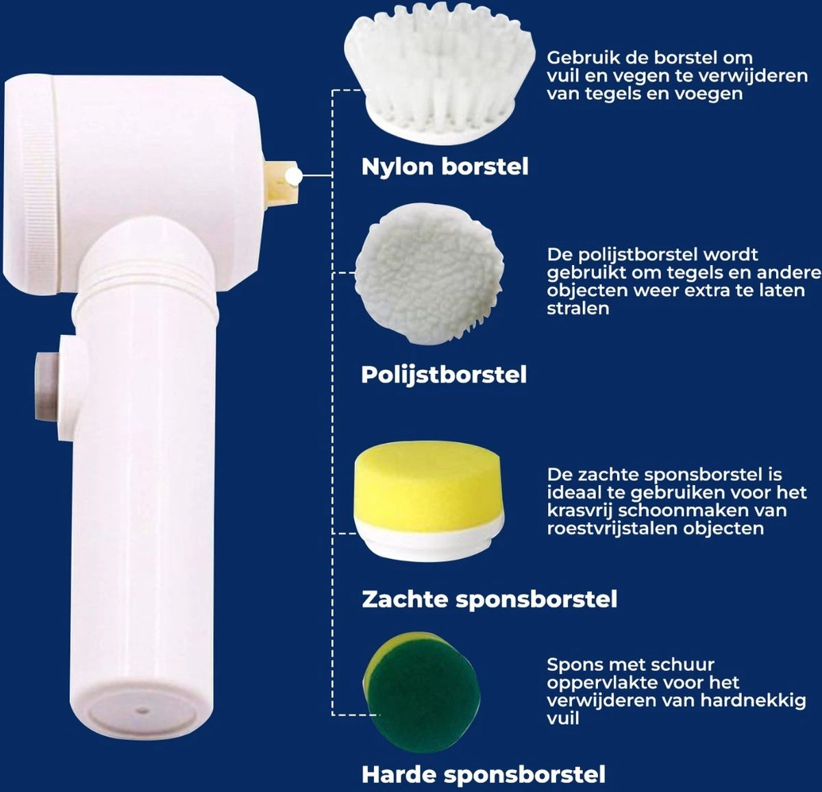 B-care Magic Brush - Elektrische Multifunctionele Schoonmaakborstel - 7 Opzetstukken - Wasborstel - Poetsmachine - Schrobborstel - Handborstel - Werkborstel - Schrobber - Boorborstel - Reinigingsborstel 8 B-care Magic Brush - Elektrische Multifunctionele Schoonmaakborstel - 7 Opzetstukken - Wasborstel - Poetsmachine - Schrobborstel - Handborstel - Werkborstel - Schrobber - Boorborstel - Reinigingsborstel - Afbeelding 6