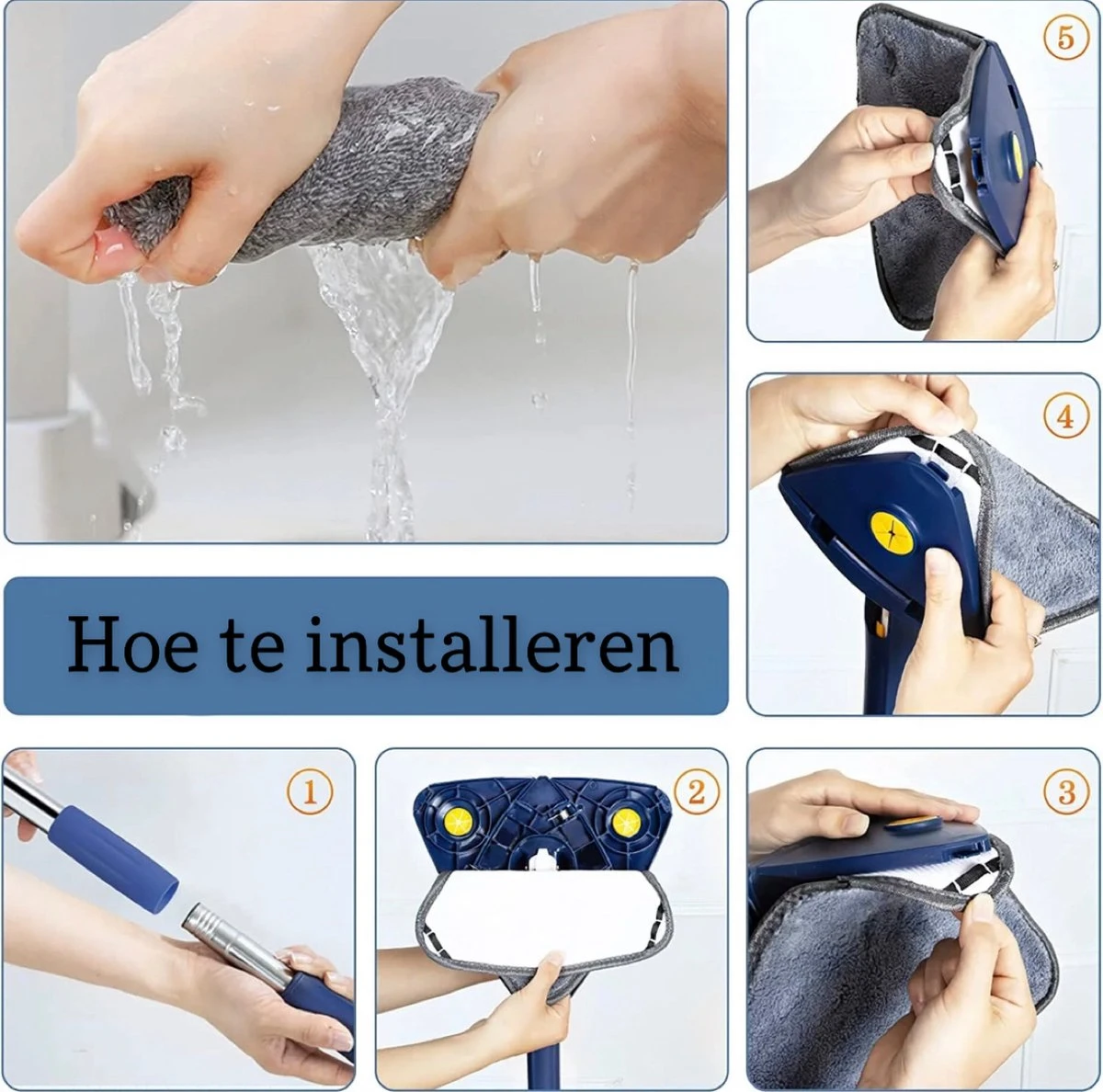 Premium Driehoekige Dweil Met Wringer - Verstelbaar En 360 Graden Draaibaar – Dweilsysteem Incl. 3 Microvezel Doeken 6 Premium Driehoekige Dweil Met Wringer - Verstelbaar En 360 Graden Draaibaar – Dweilsysteem Incl. 3 Microvezel Doeken - Afbeelding 4