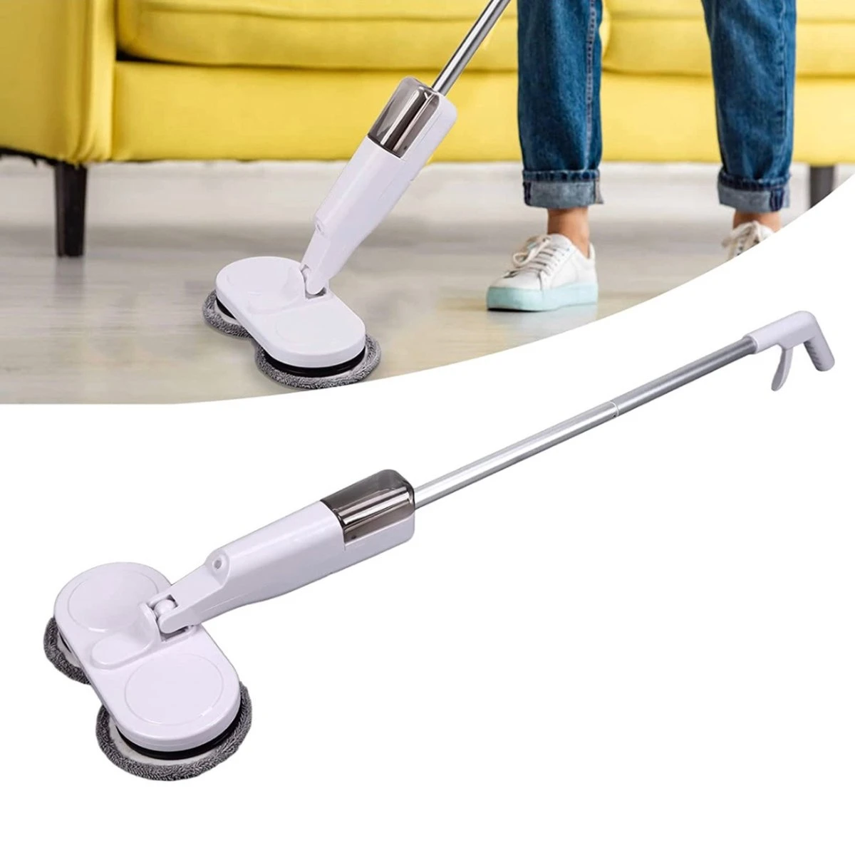 Elektrische Dweil - Elektrische Mop - Dweilapparaat - Elektrische Vloerreiniger - Draadloze Dweil - Incl. Batterijen - Wit/Zilver - 7 Elektrische Dweil - Elektrische Mop - Dweilapparaat - Elektrische Vloerreiniger - Draadloze Dweil - Incl. Batterijen - Wit/Zilver - - Afbeelding 5