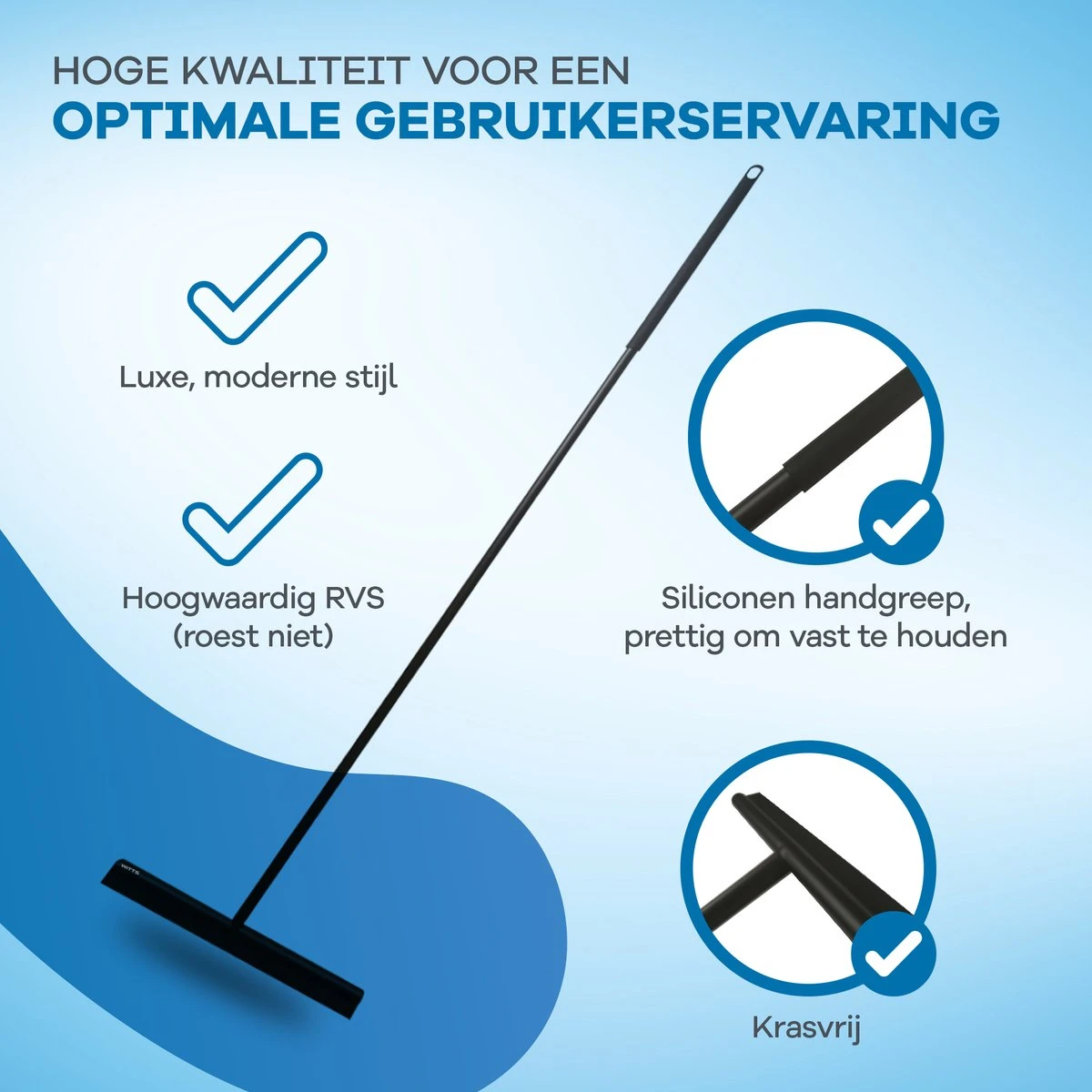 WITTS Luxe Vloerwisser - RVS - Vloertrekker - Vloertrekker Met Steel - Vloerwisser Badkamer 4 WITTS Luxe Vloerwisser - RVS - Vloertrekker - Vloertrekker Met Steel - Vloerwisser Badkamer - Afbeelding 2