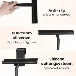 NovaQ® Vloerwisser Met Steel - Vloertrekker Met Steel - Douchewisser Zwart - Raamwisser Douche - Badkamer Trekker - Vloerwisser Zwart 2 In 1 Set Inclusief Ophanghaken -Bol. 1200x1200 237