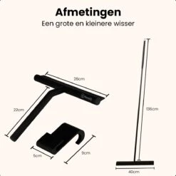 NovaQ® Vloerwisser Met Steel - Vloertrekker Met Steel - Douchewisser Zwart - Raamwisser Douche - Badkamer Trekker - Vloerwisser Zwart 2 In 1 Set Inclusief Ophanghaken -Bol. 1200x1200 240