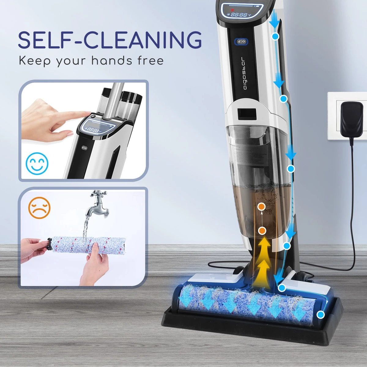 Aigostar 3 In 1 Vloerreiniger - Stofzuiger En Dweilen In 1 - Steelstofzuiger Met Dweilfunctie - Dweilapparaat Draadloos - Whale 33ZDR 11 Aigostar 3 In 1 Vloerreiniger - Stofzuiger En Dweilen In 1 - Steelstofzuiger Met Dweilfunctie - Dweilapparaat Draadloos - Whale 33ZDR - Afbeelding 9