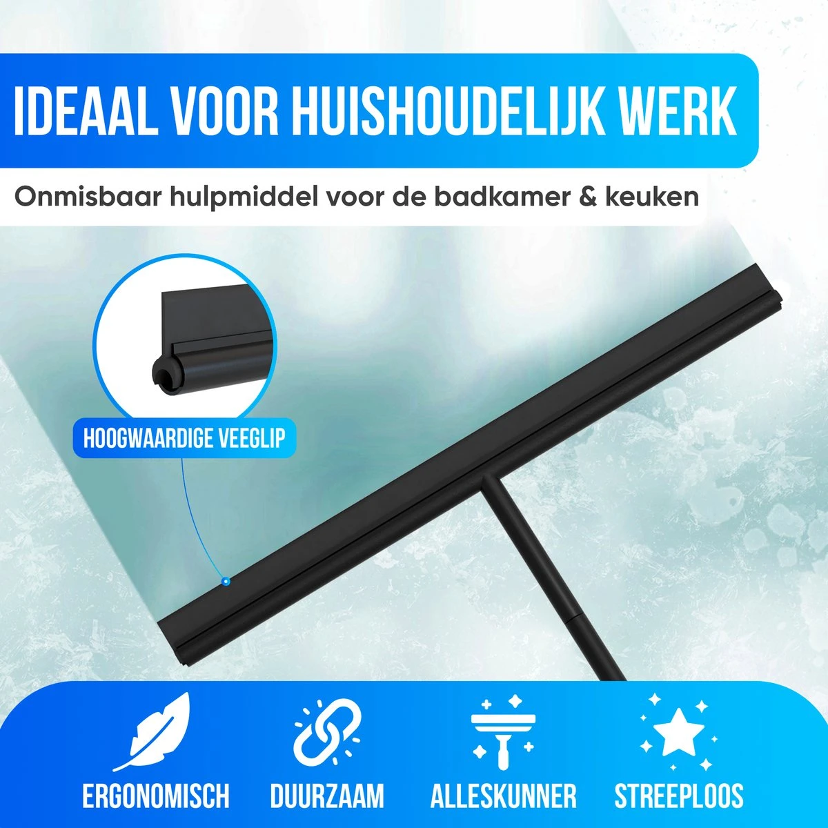 Avalo Vloertrekker Met Steel - Luxe Vloerwisser - Aluminium Water Trekker - Douche Wisser - Badkamer - Zwart - 136x40 CM 4 Avalo Vloertrekker Met Steel - Luxe Vloerwisser - Aluminium Water Trekker - Douche Wisser - Badkamer - Zwart - 136x40 CM - Afbeelding 2