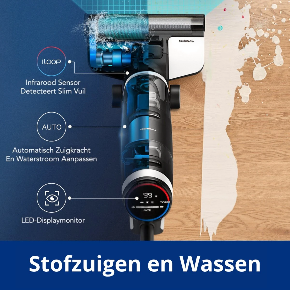 Tineco® - Draadloze Stofzuiger - Zonder Zak - Wassen En Stofzuigen - Floor One S3 Breeze - 220W Vermogen - Sterke Zuigkracht - 3-In-1 Apparaat - 4000mAh Batterij 6 Tineco® - Draadloze Stofzuiger - Zonder Zak - Wassen En Stofzuigen - Floor One S3 Breeze - 220W Vermogen - Sterke Zuigkracht - 3-In-1 Apparaat - 4000mAh Batterij - Afbeelding 4