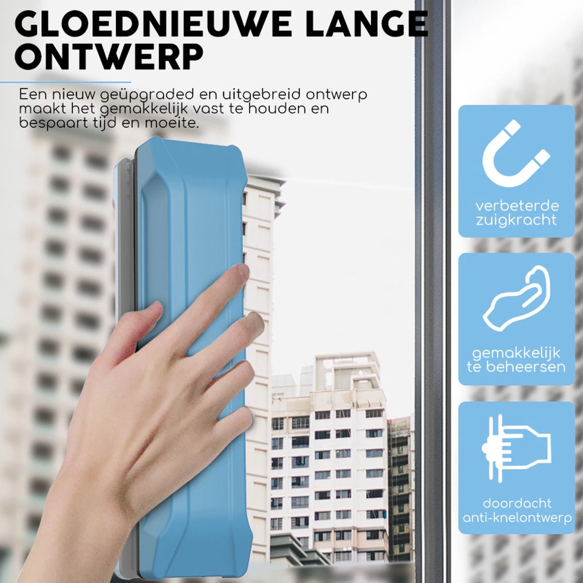 Thuys Magnetische Ramenwasser - Raamwisser Met Touw - Enkel Glas - Ramenreiniger Inclusief Reinigingspads - 3-8mm - Ramenwisser - Blauw 6 Thuys Magnetische Ramenwasser - Raamwisser Met Touw - Enkel Glas - Ramenreiniger Inclusief Reinigingspads - 3-8mm - Ramenwisser - Blauw - Afbeelding 4