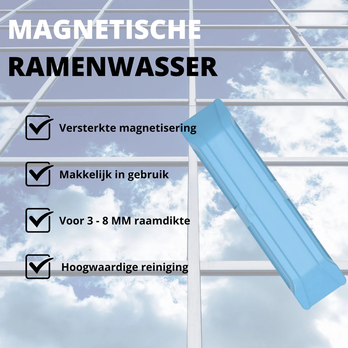 Thuys Magnetische Ramenwasser - Raamwisser Met Touw - Enkel Glas - Ramenreiniger Inclusief Reinigingspads - 3-8mm - Ramenwisser - Blauw 8 Thuys Magnetische Ramenwasser - Raamwisser Met Touw - Enkel Glas - Ramenreiniger Inclusief Reinigingspads - 3-8mm - Ramenwisser - Blauw - Afbeelding 6