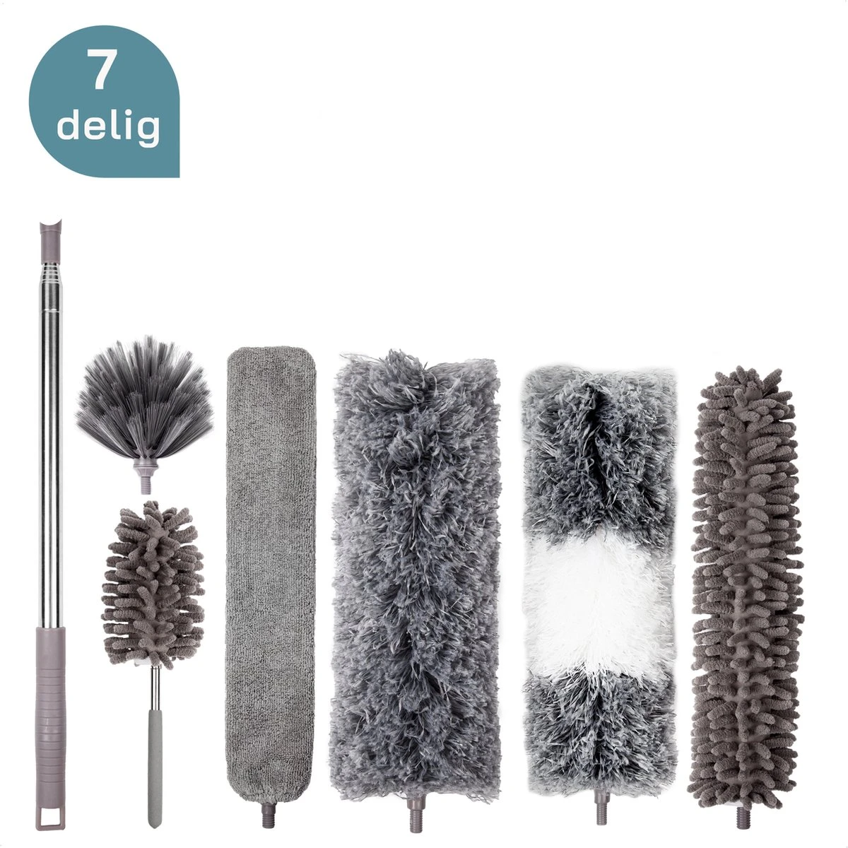 ForDig 7-Delige Plumeau Set - Duster Met Telescoopsteel Uitschuifbaar Tot 250 Cm - Inclusief Ragebol / Voegenborstel / Microvezel Doek / Chenille Borstel - Wasbaar - 360 Graden Draaibaar 3 ForDig 7-Delige Plumeau Set - Duster Met Telescoopsteel Uitschuifbaar Tot 250 Cm - Inclusief Ragebol / Voegenborstel / Microvezel Doek / Chenille Borstel - Wasbaar - 360 Graden Draaibaar