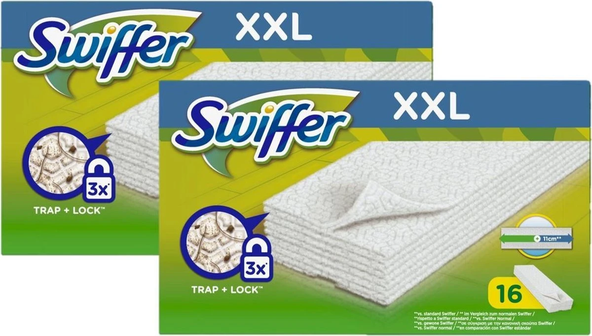 Swiffer Vloerdoekjes Droog XXL 32 Doekjes (2x16) 3 Swiffer Vloerdoekjes Droog XXL 32 Doekjes (2x16)