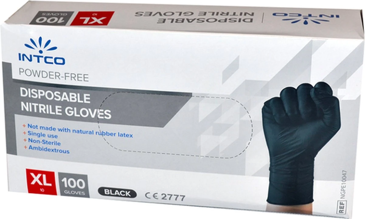 Intco Nitril Handschoenen - Latex Vrij - Zwart - 100 Stuks - Maat XL 3 Intco Nitril Handschoenen - Latex Vrij - Zwart - 100 Stuks - Maat XL
