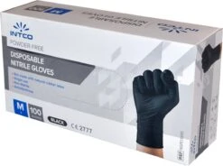 Intco Nitril Handschoenen - Latex Vrij - Zwart - 100 Stuks - Maat Medium