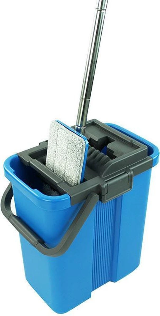 Handy Mop - Dweilsysteem - Vloerwisser - Emmer Met Wringer - Blauw 3 Handy Mop - Dweilsysteem - Vloerwisser - Emmer Met Wringer - Blauw