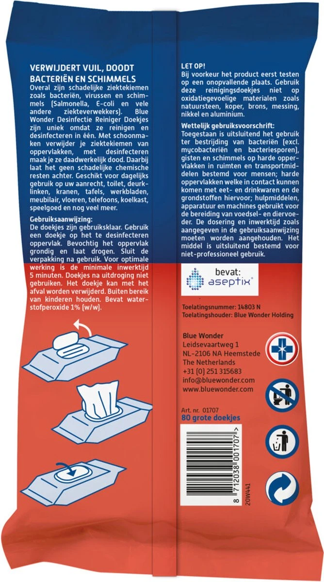 BLUE WONDER XL Desinfectie Reiniger Doekjes 4 BLUE WONDER XL Desinfectie Reiniger Doekjes - Afbeelding 2