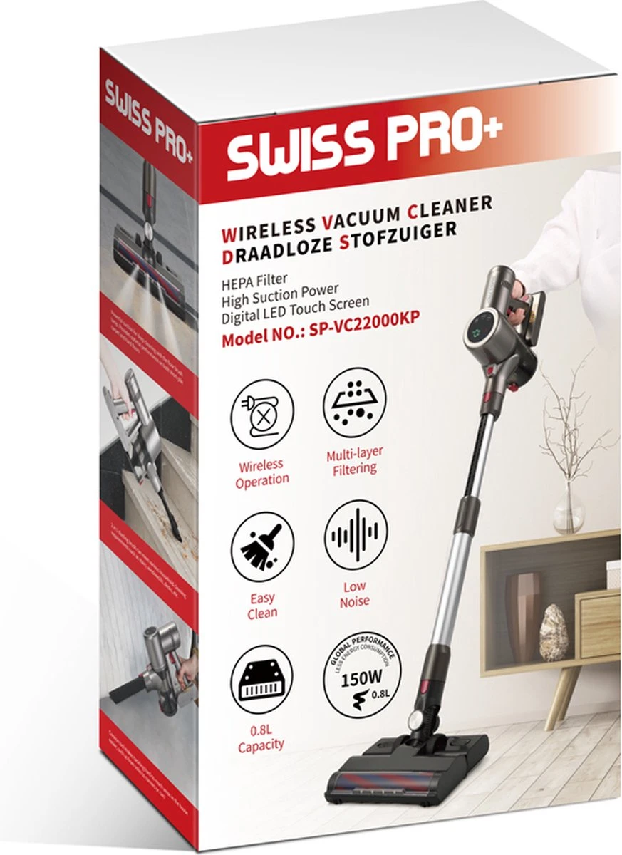 Swiss Pro+ Steelstofzuiger Met Dweil Functie - Afkoppelbare Dweil Functie - LED Display Touchscreen - 22KPA - 5 In 1 - Kruimeldief - Lange Batterijduur 14 Swiss Pro+ Steelstofzuiger Met Dweil Functie - Afkoppelbare Dweil Functie - LED Display Touchscreen - 22KPA - 5 In 1 - Kruimeldief - Lange Batterijduur - Afbeelding 12