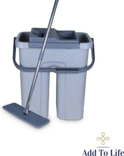 Add To Life Dweilsysteem Vloerwisser - Mop - Self-wash- En Droogsysteem - 2 Stuks Absorberende Pads - Met Emmer - Grijs -Bol. 952x1200